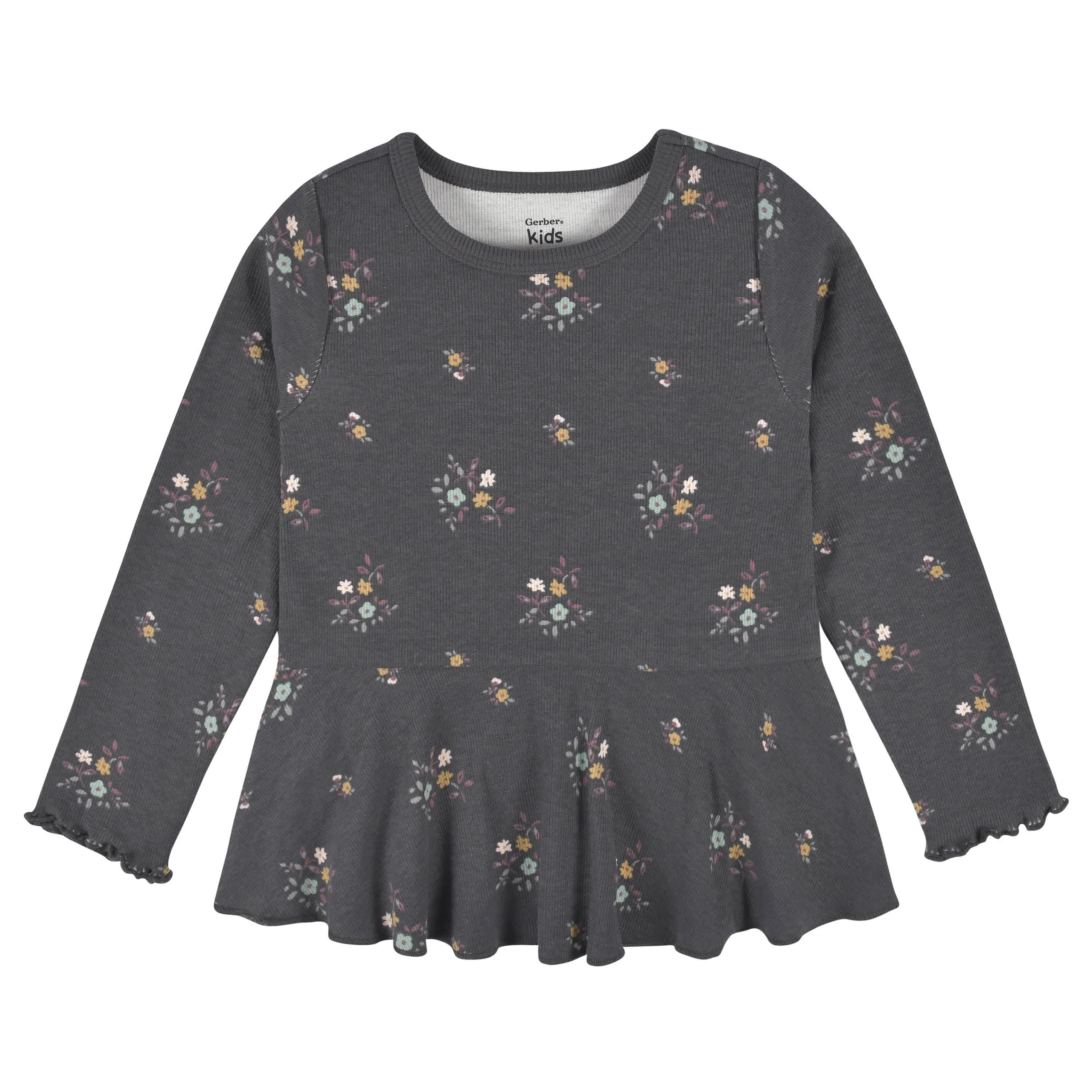 2-Pack Infant & Toddler Girls Mustard & Charcoal Floral Peplum Tops Gerber Childrenswea