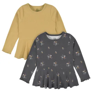 2-Pack Infant & Toddler Girls Mustard & Charcoal Floral Peplum Tops Gerber Childrenswea