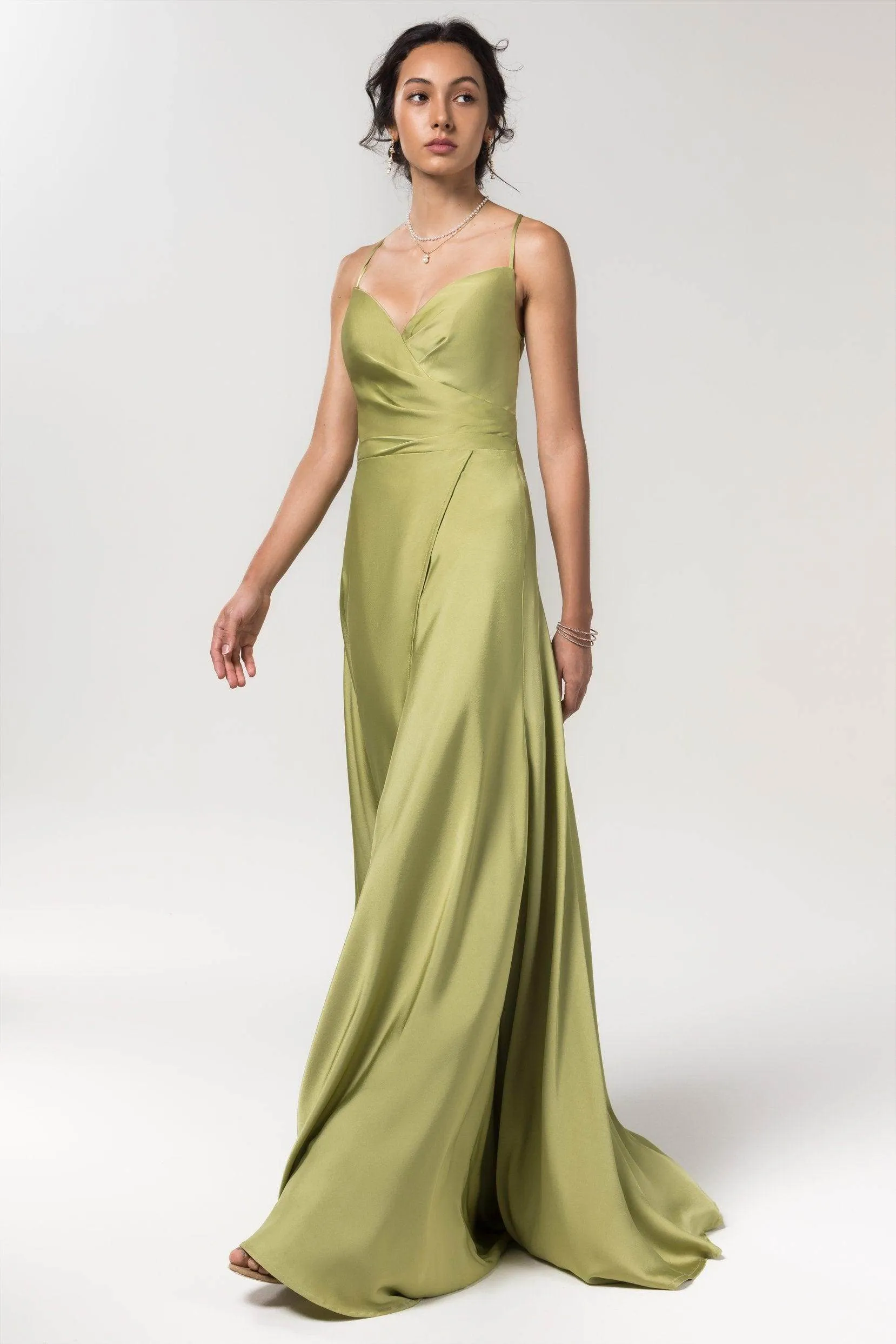 A-Line Floor Length Luxe Satin Bridesmaid Dress Formal Dresses CB0579