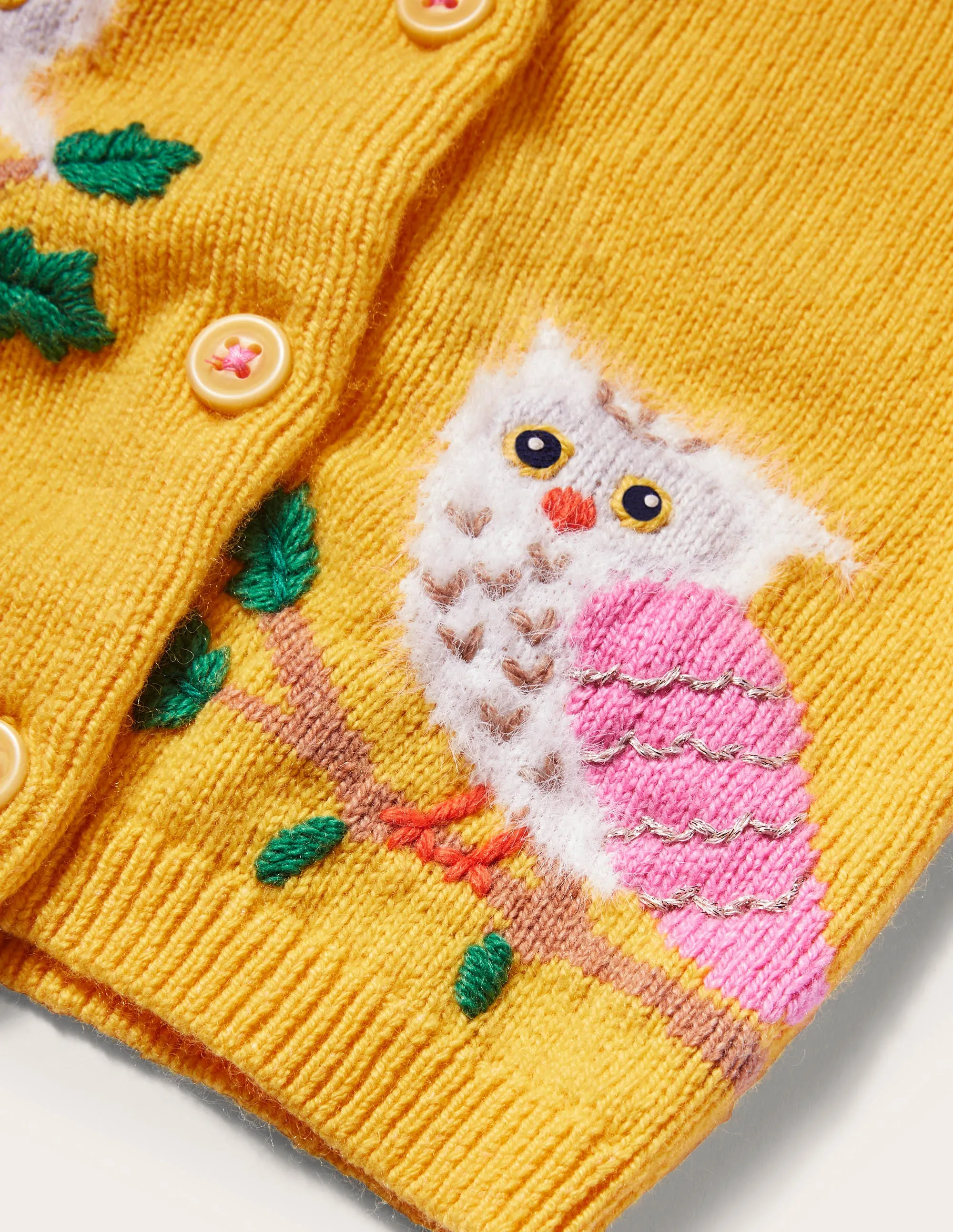 Animal Logo Cardigan-Honeycomb Yellow Owls