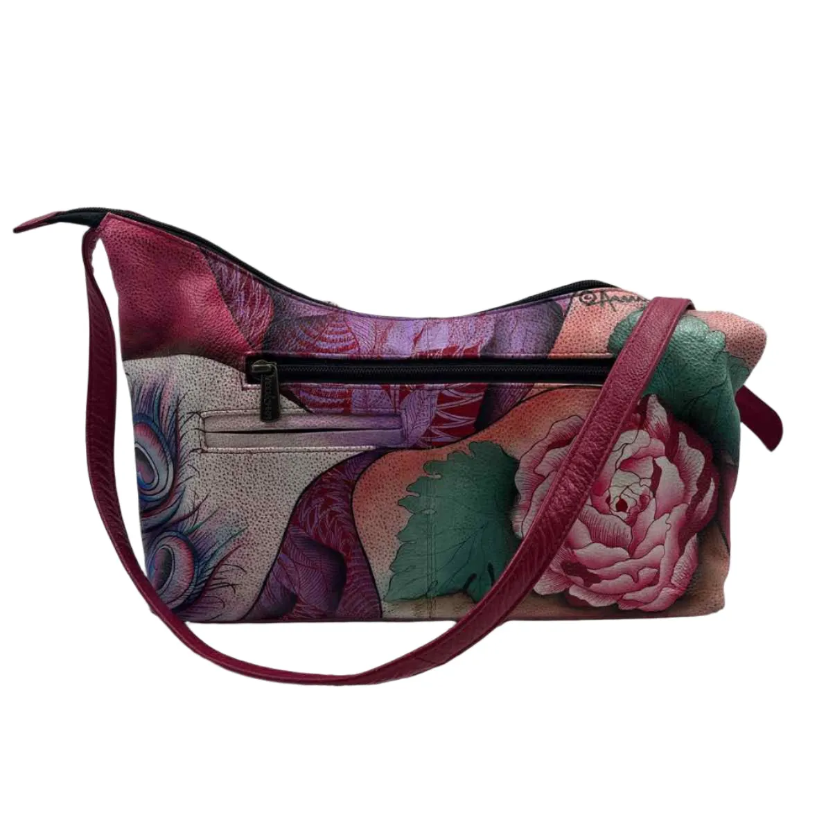 ANUSCHKA Hand-Painted Pink/Purple-Multi Floral EVERYDAY Shoulder HOBO Bag Purse