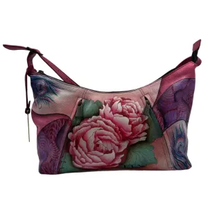 ANUSCHKA Hand-Painted Pink/Purple-Multi Floral EVERYDAY Shoulder HOBO Bag Purse