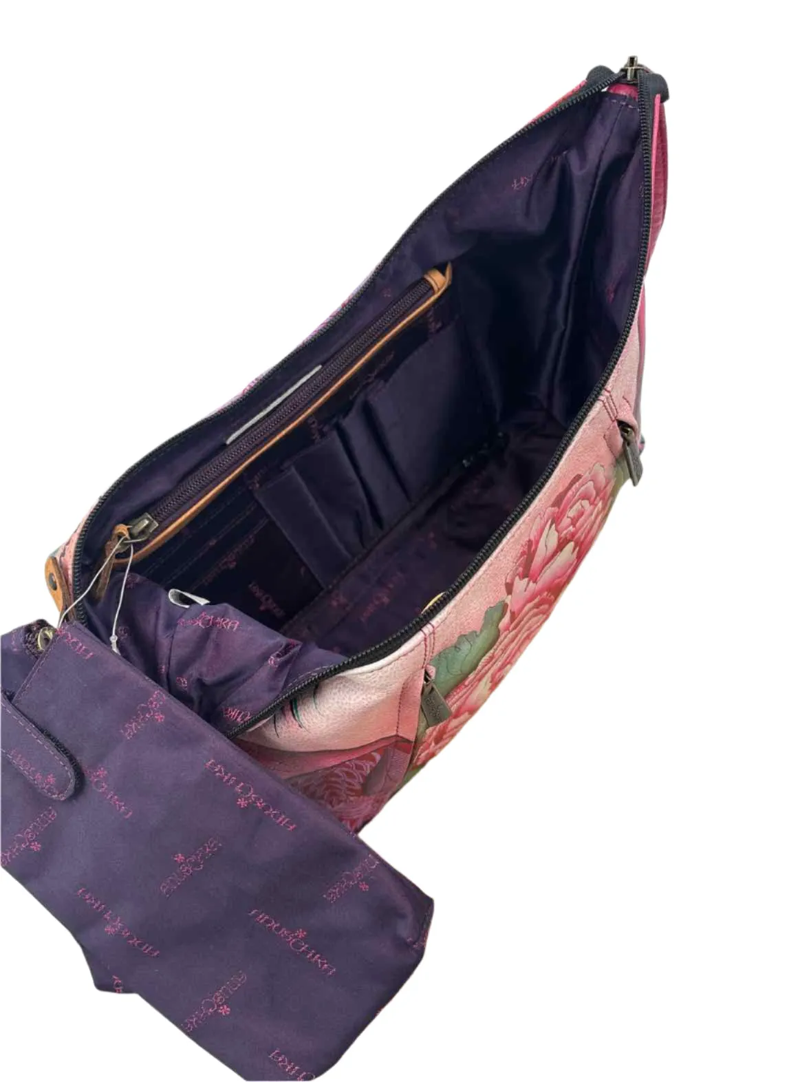 ANUSCHKA Hand-Painted Pink/Purple-Multi Floral EVERYDAY Shoulder HOBO Bag Purse
