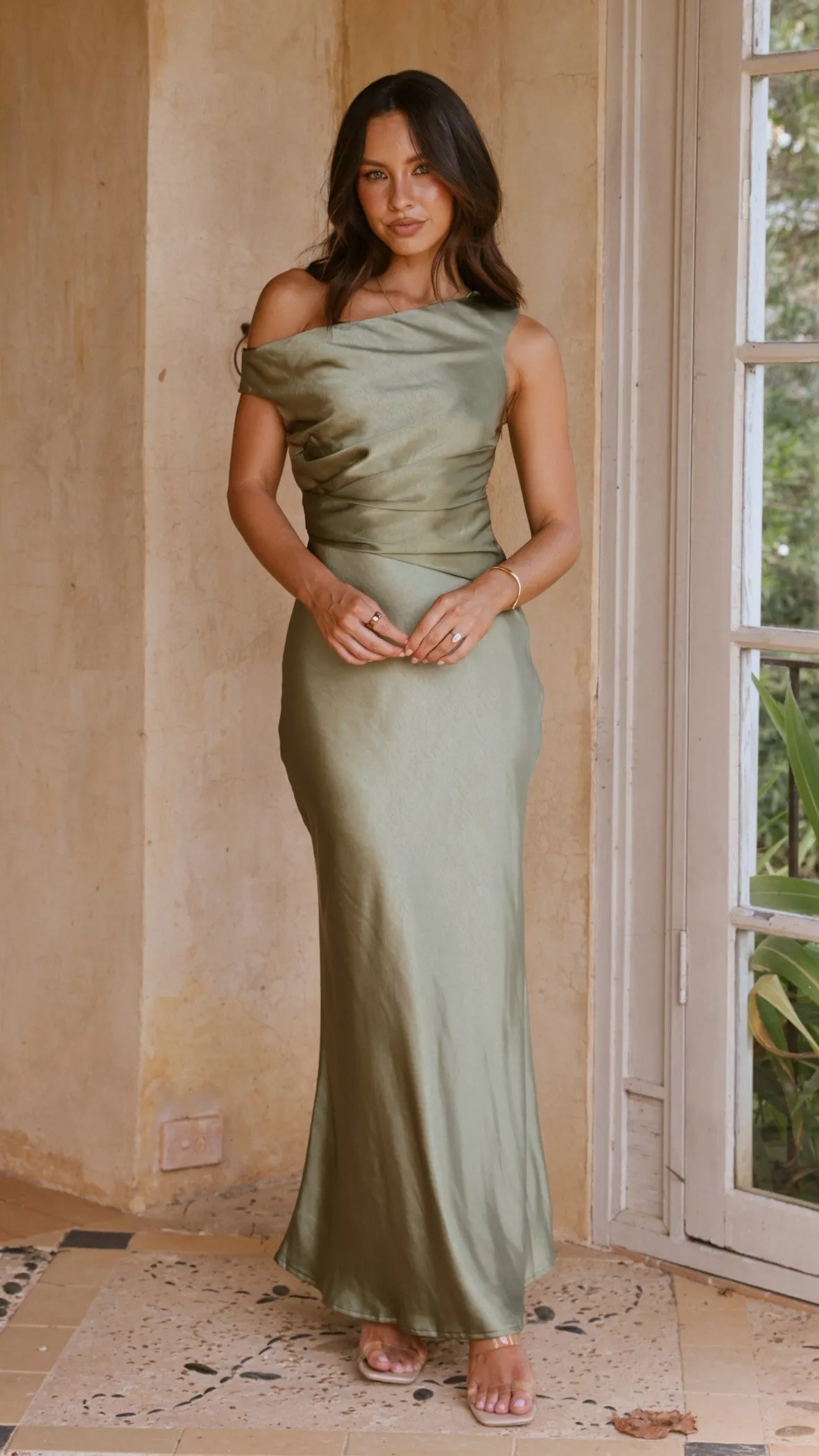 Auria Off Shoulder Maxi Dress - Olive Billy J