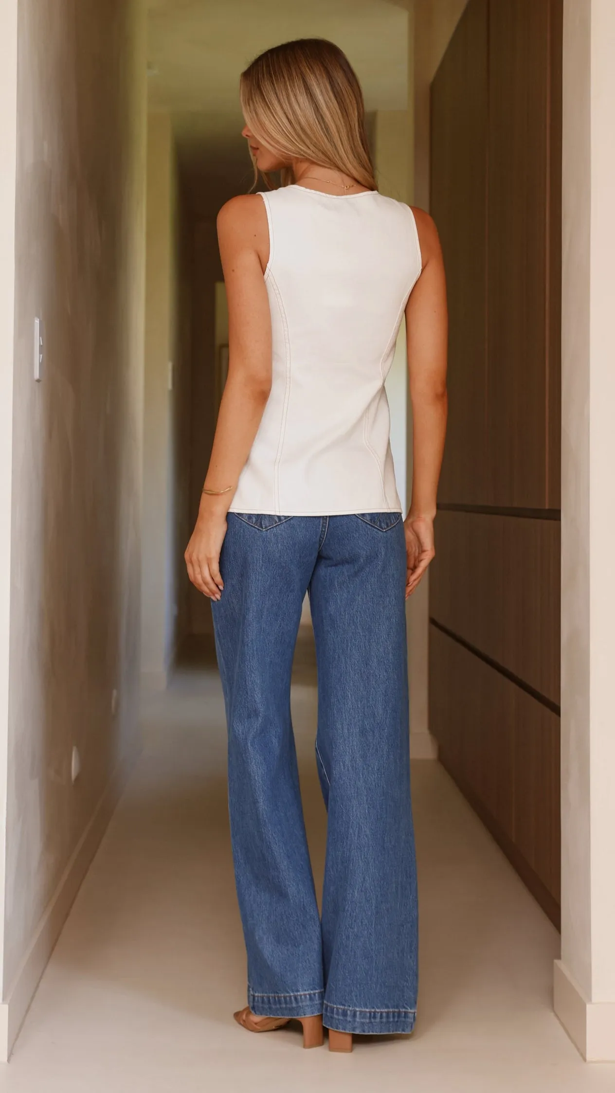 Bailey Button Up Vest - White Denim Billy J