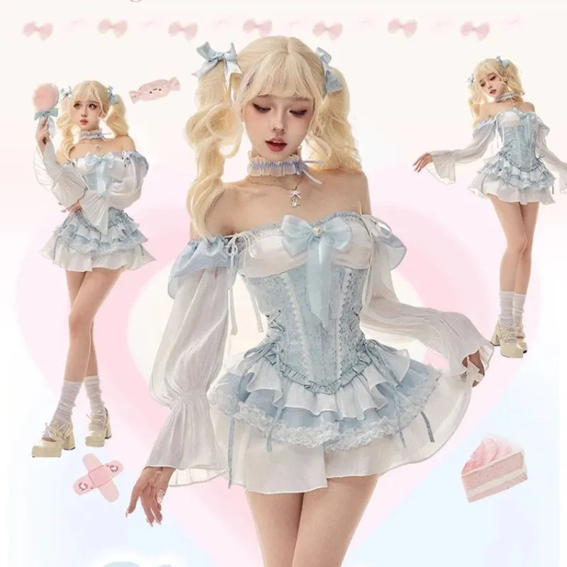 Blue Baby Doll Ruffled Outfit Set