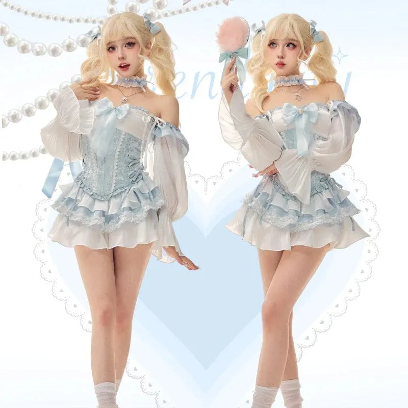 Blue Baby Doll Ruffled Outfit Set