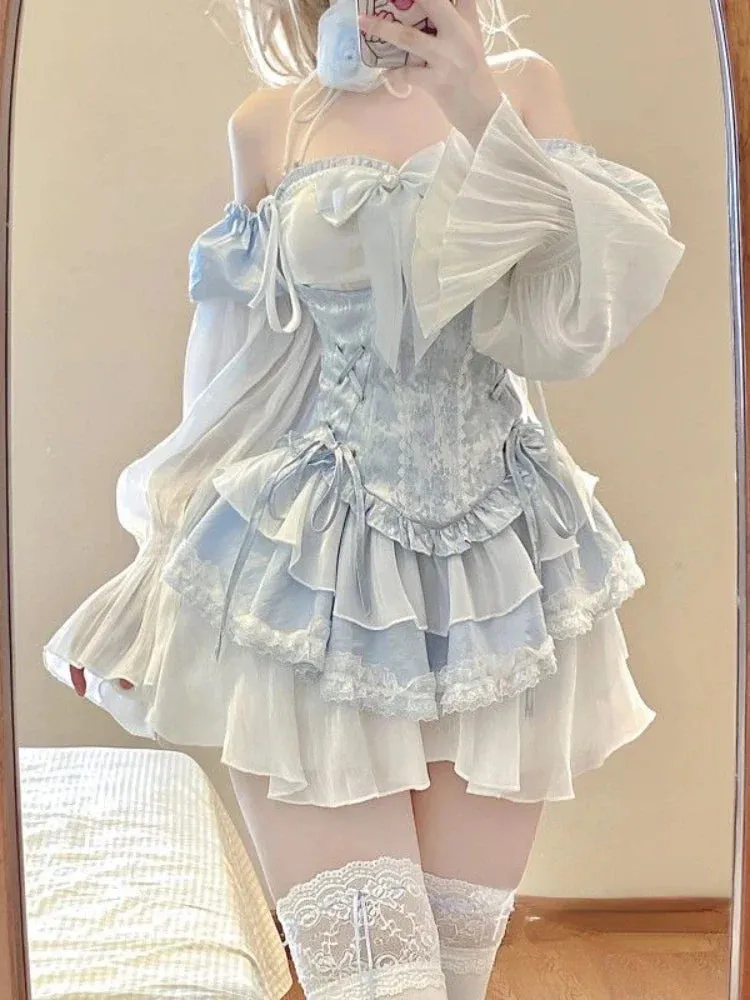 Blue Baby Doll Ruffled Outfit Set