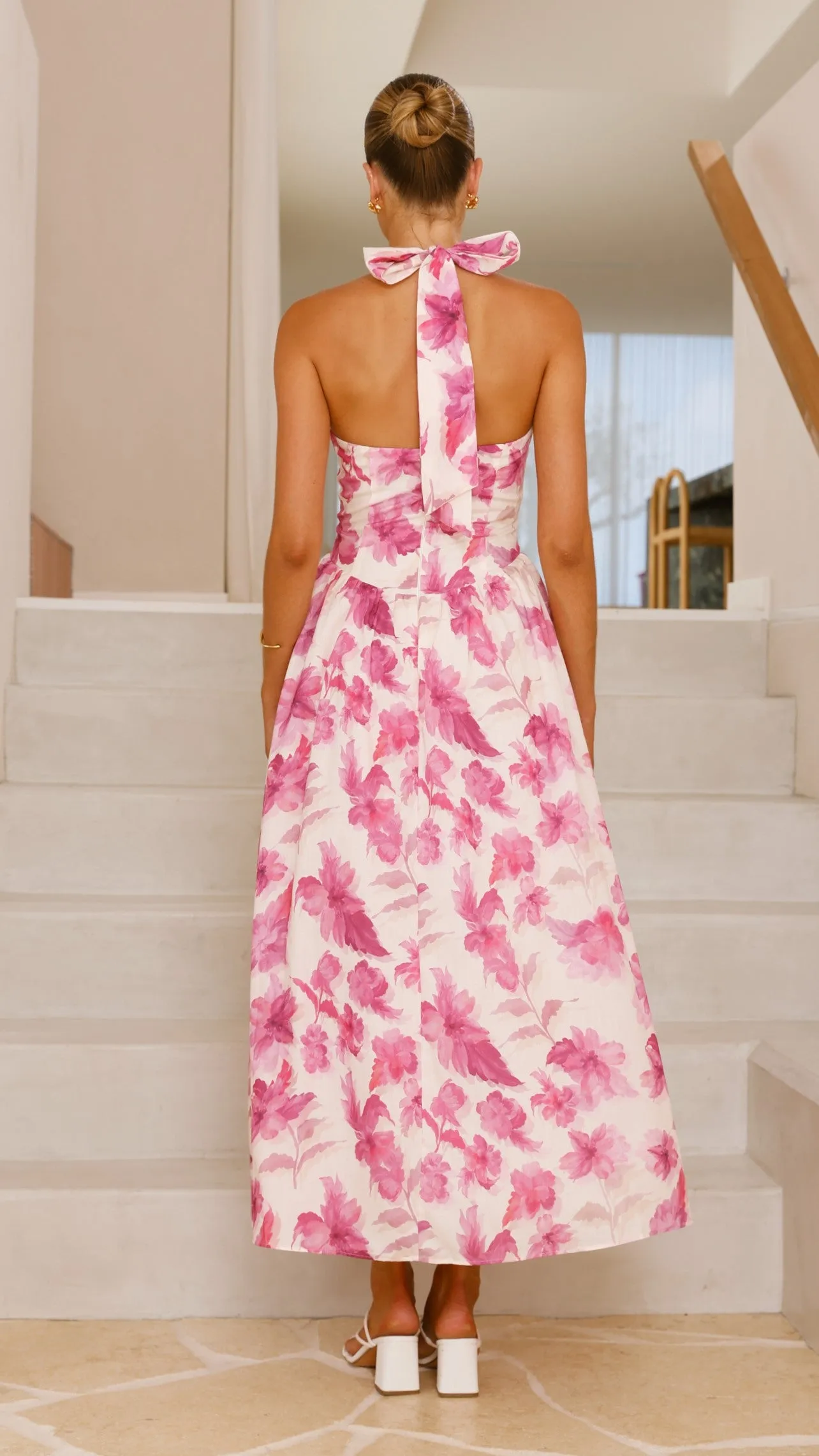 Bryony Halter Neck Maxi Dress - Pink Floral Billy J
