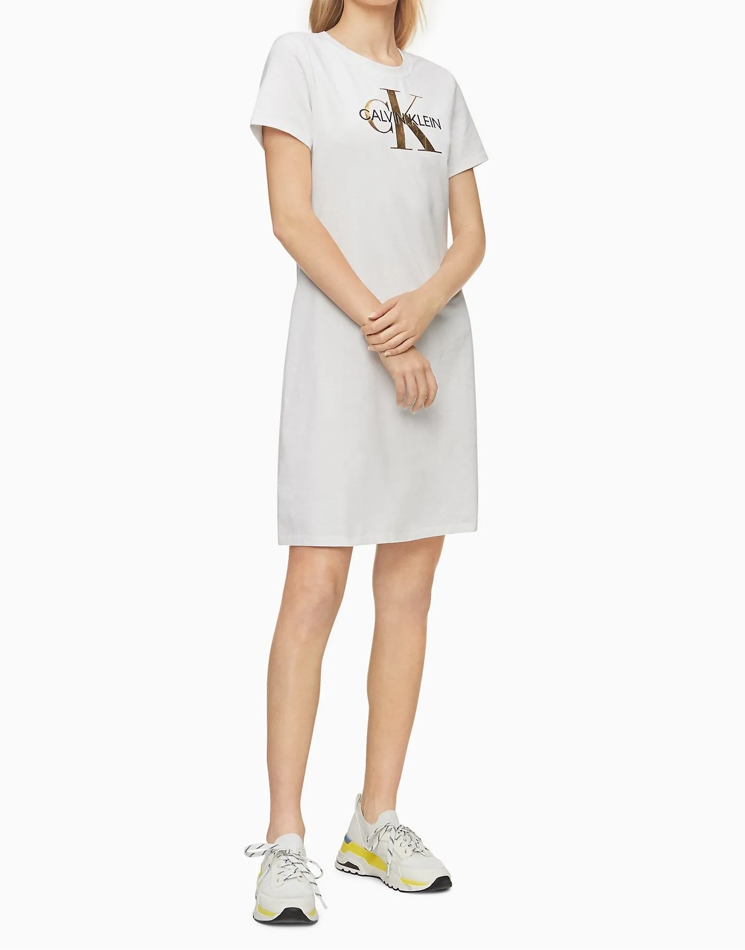Calvin Klein Metallic Monogram Logo T-Shirt Dress - Women