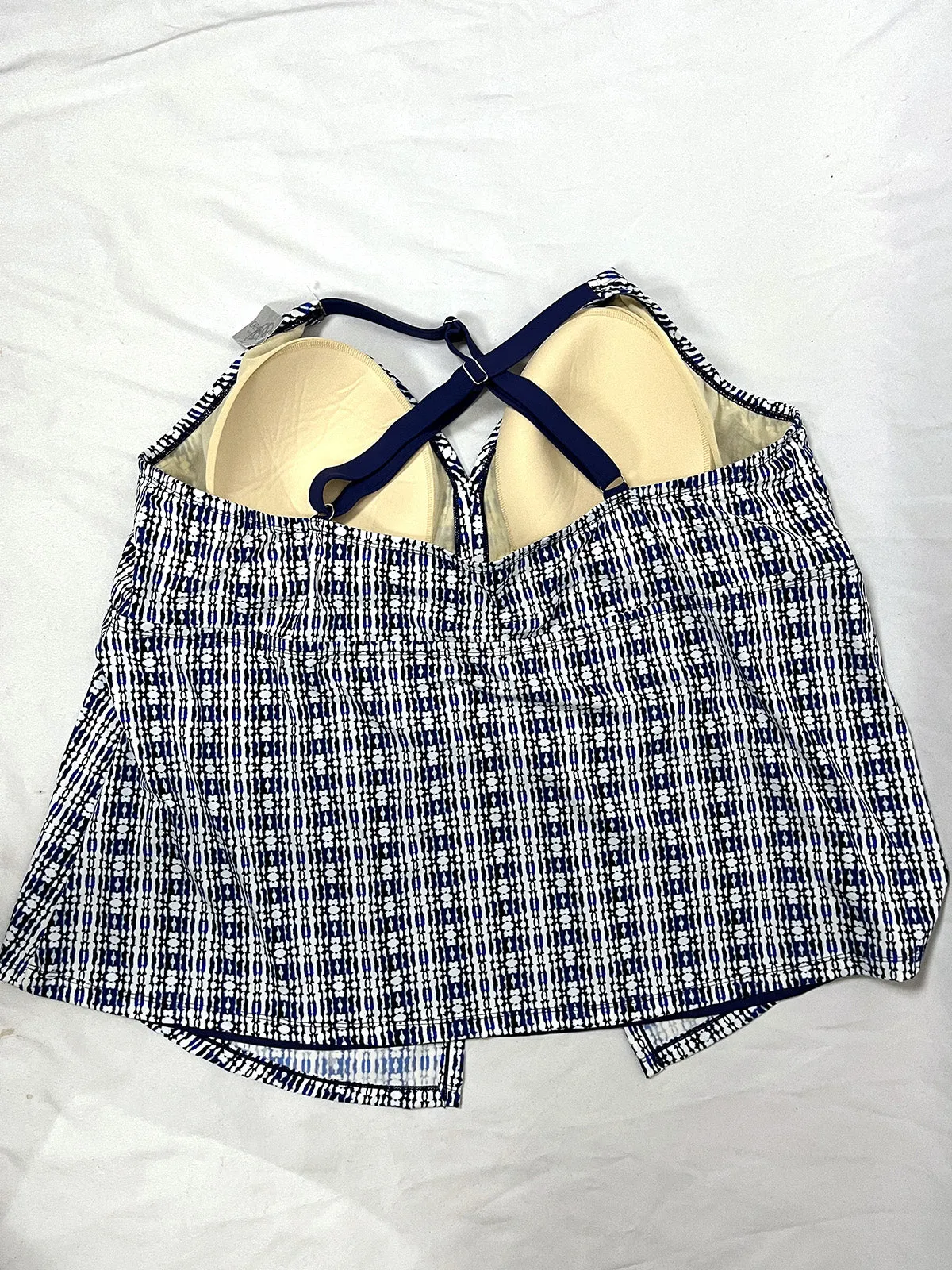 Catherines Size 34W Blue & White Tie-Dye Tankini Top