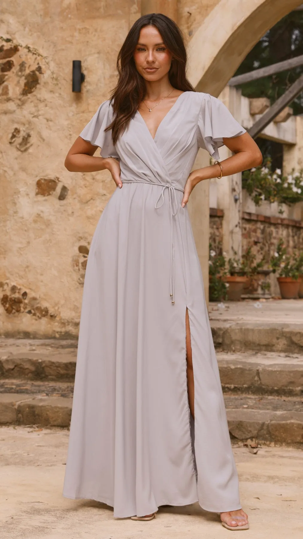 Charlize Maxi Dress - Light Grey Billy J