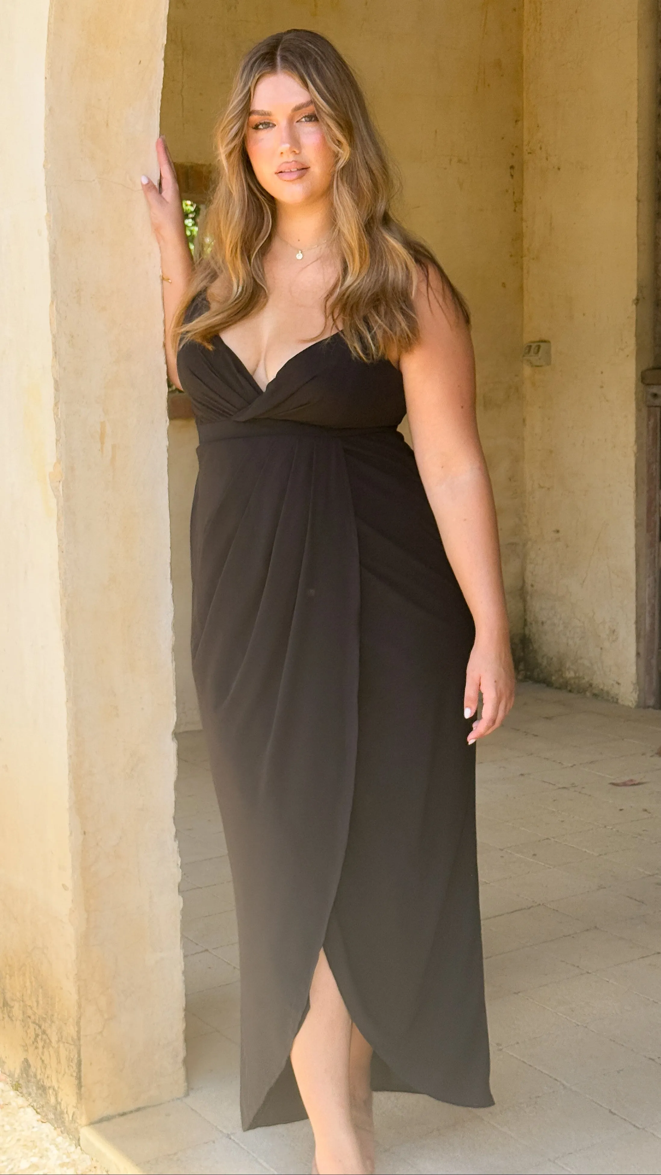 Charlotte Draped Maxi Dress -Black Billy J