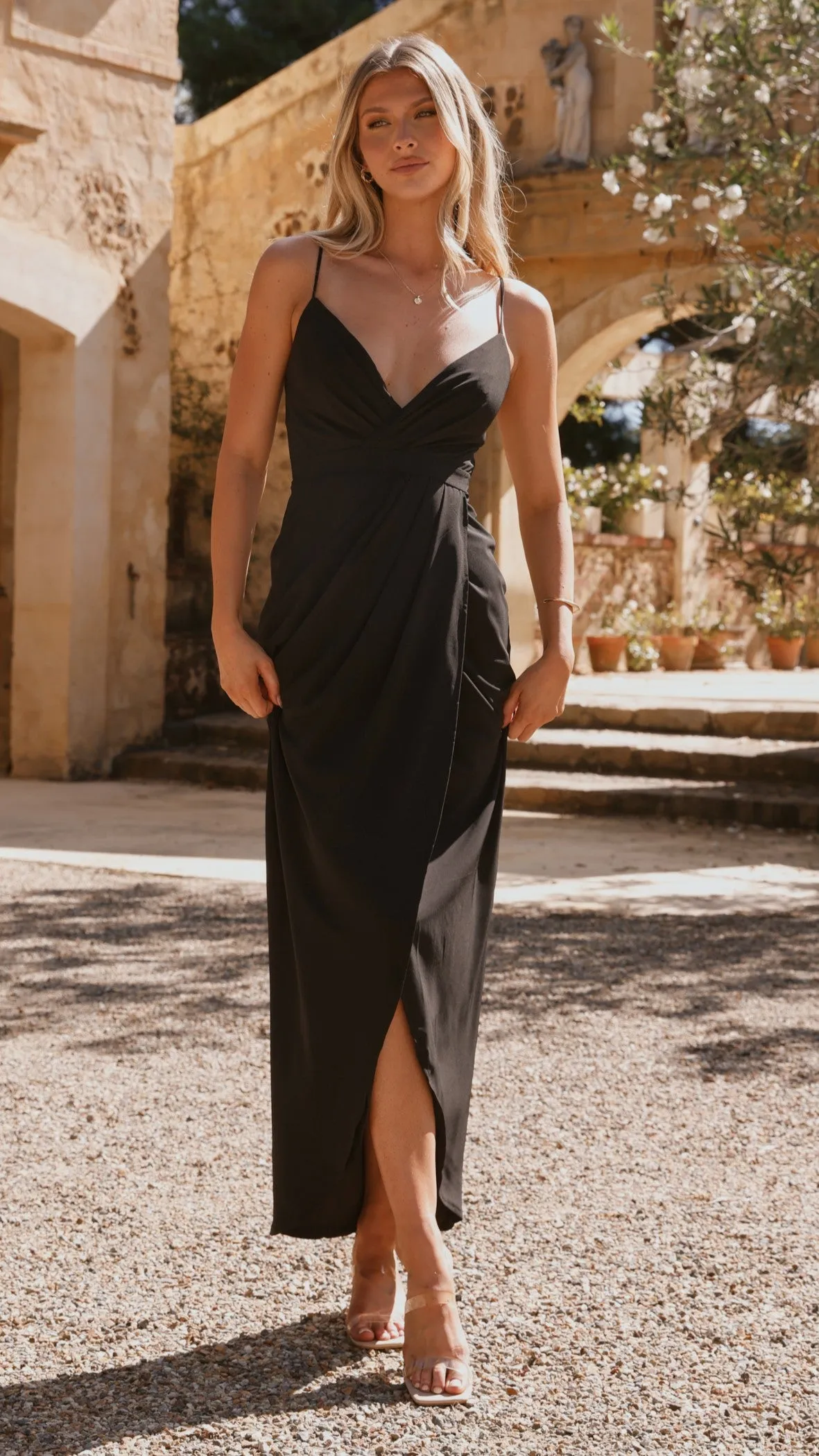 Charlotte Draped Maxi Dress -Black Billy J