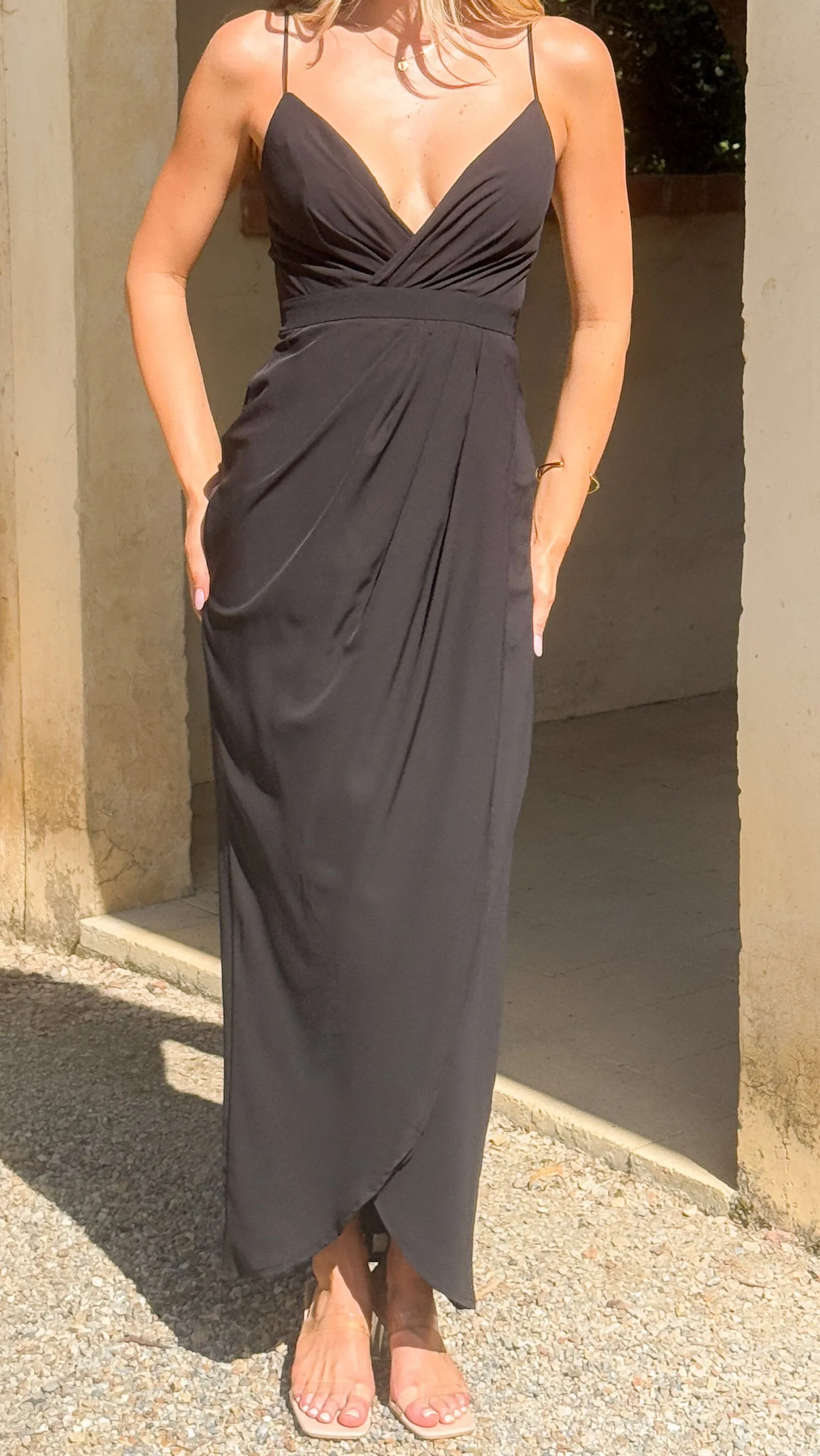 Charlotte Draped Maxi Dress -Black Billy J