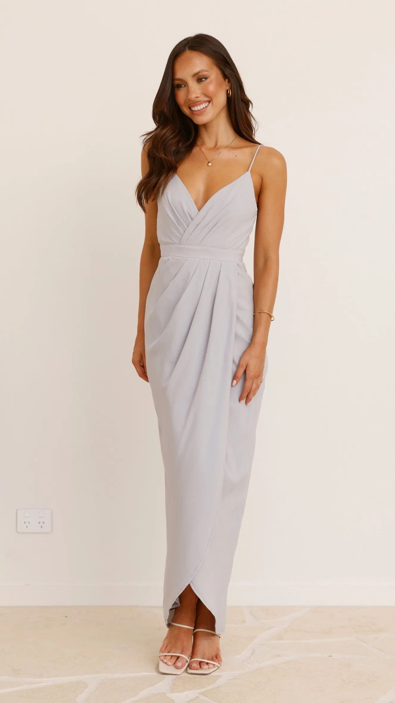 Charlotte Draped Maxi Dress - Light Grey Billy J