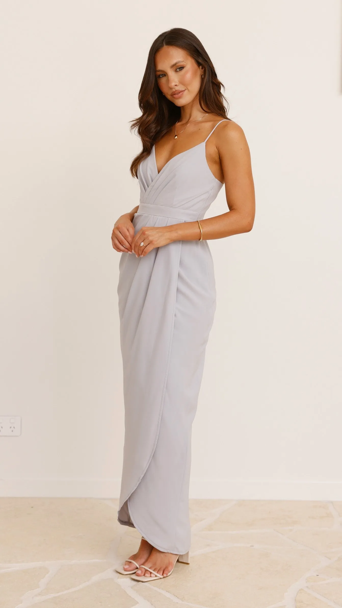 Charlotte Draped Maxi Dress - Light Grey Billy J
