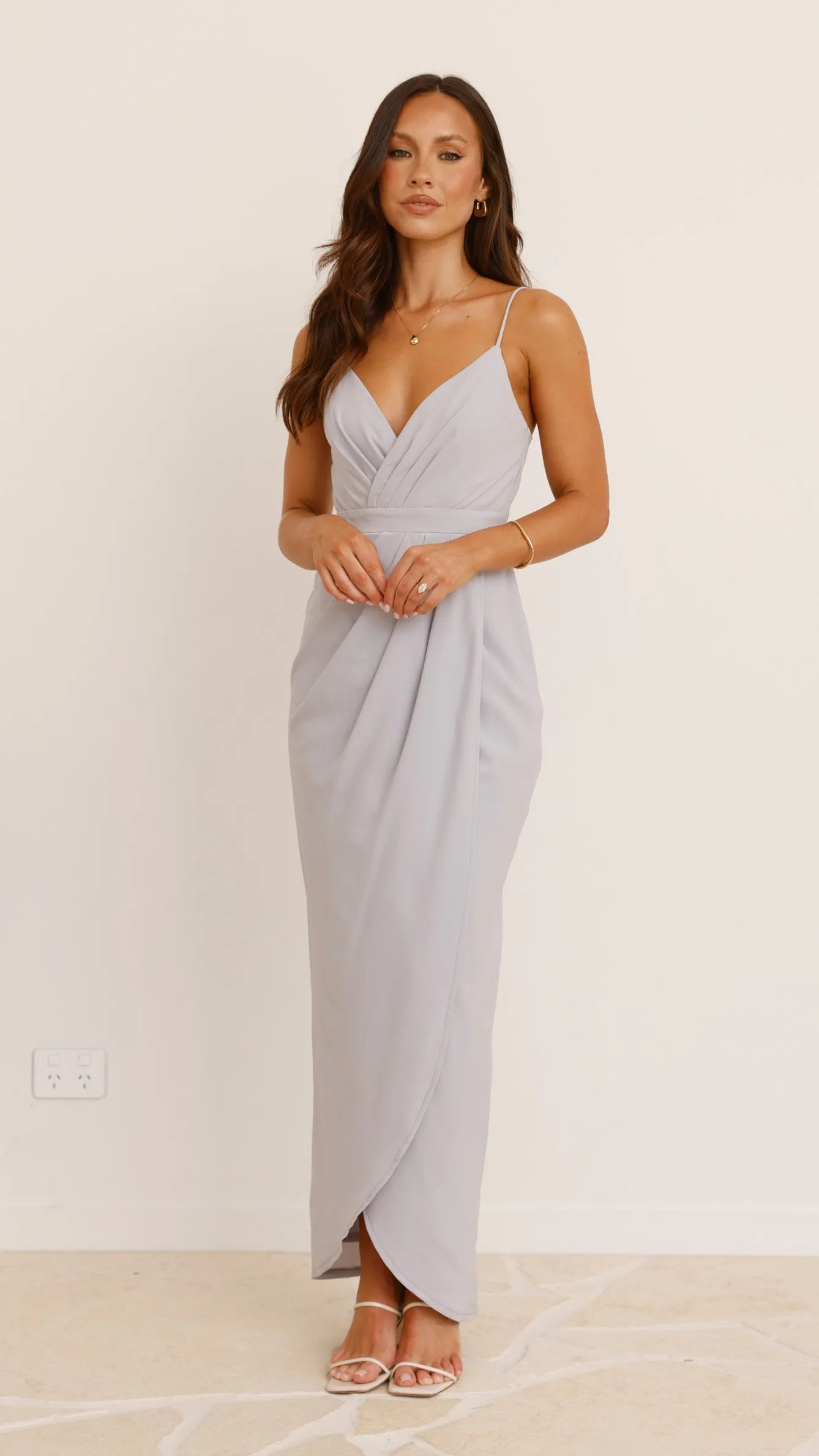 Charlotte Draped Maxi Dress - Light Grey Billy J