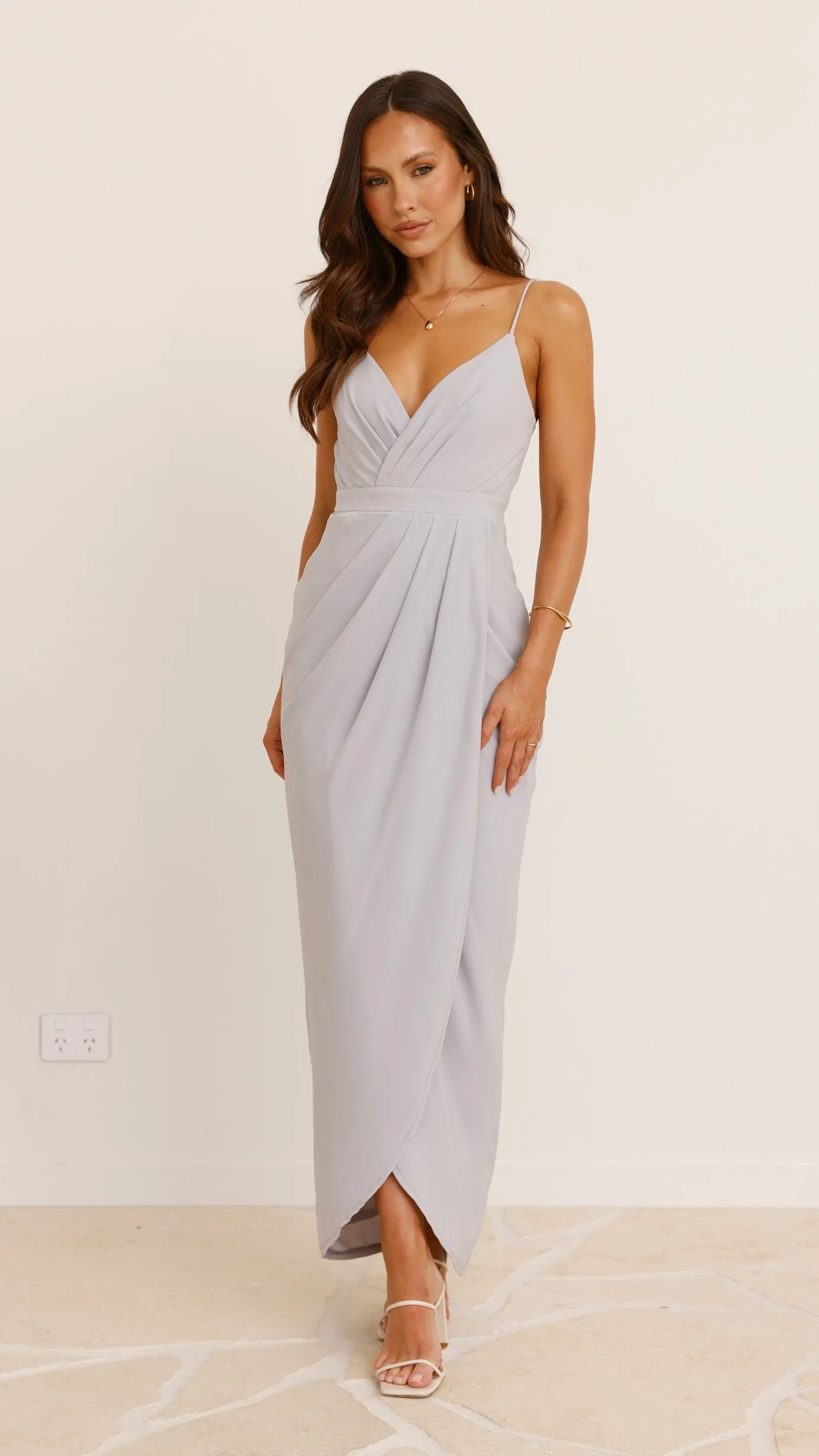Charlotte Draped Maxi Dress - Light Grey Billy J