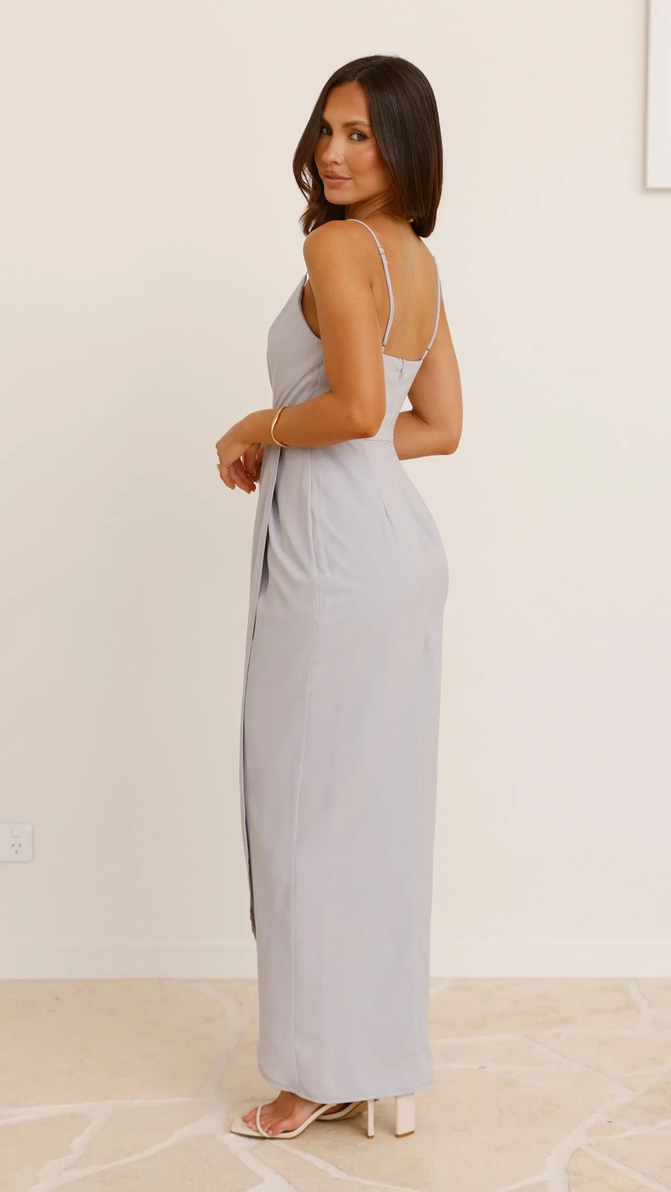 Charlotte Draped Maxi Dress - Light Grey Billy J
