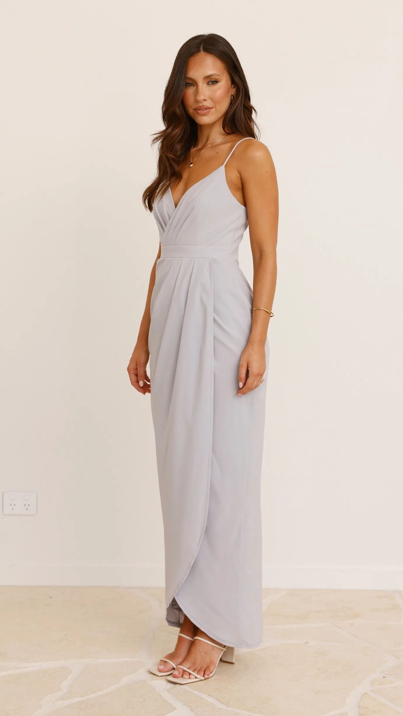 Charlotte Draped Maxi Dress - Light Grey Billy J