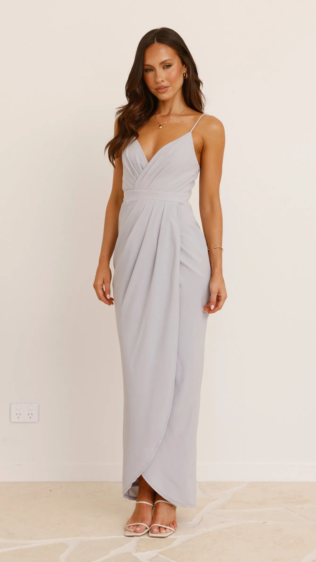 Charlotte Draped Maxi Dress - Light Grey Billy J