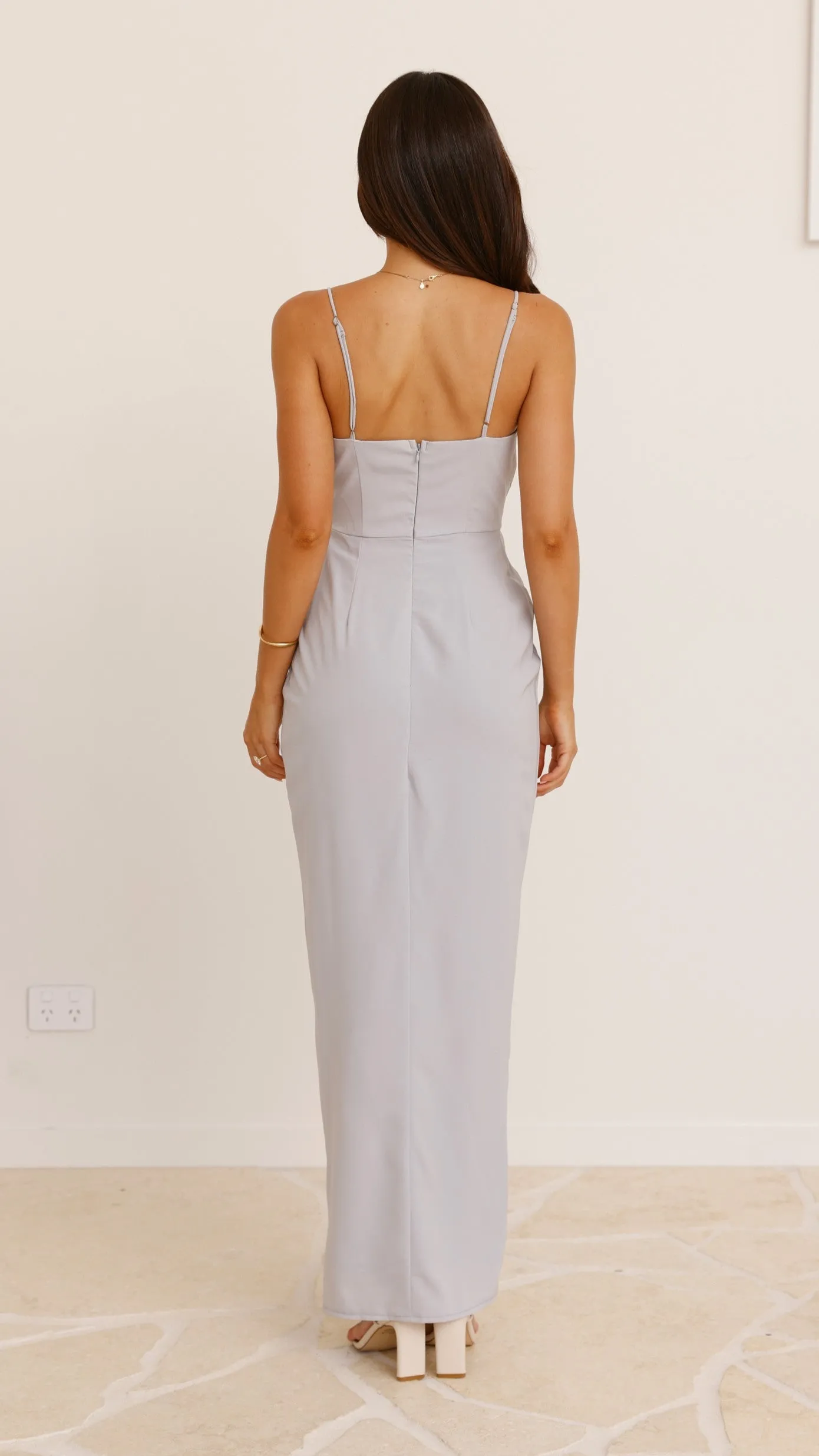 Charlotte Draped Maxi Dress - Light Grey Billy J