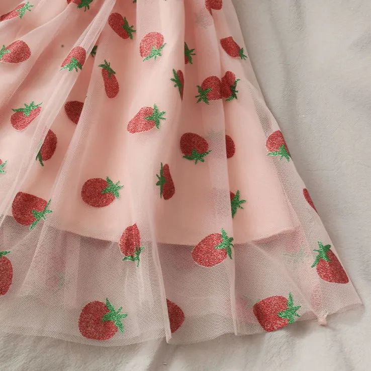 Chiffon Strawberry Puff Sleeve Dress