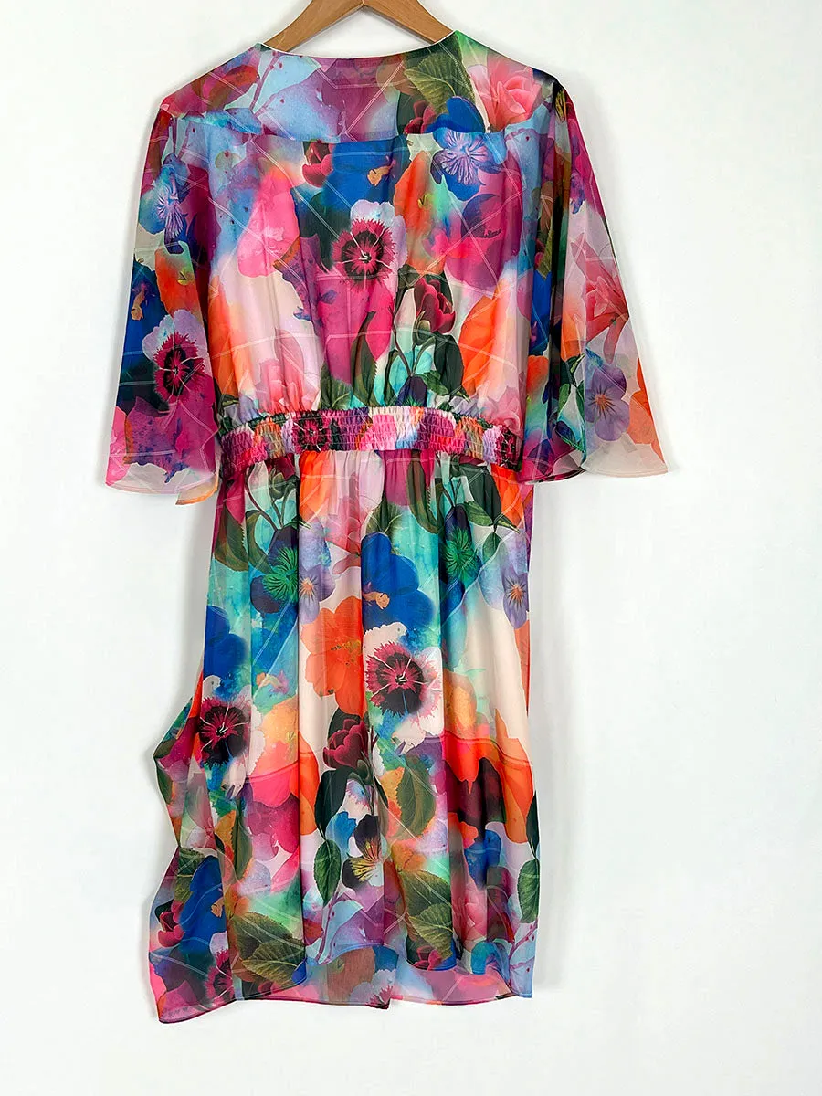 City Chic Size 16 Cream Multi Bold Floral Dress