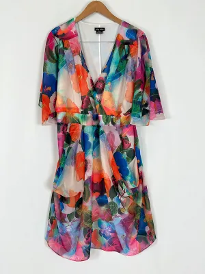City Chic Size 16 Cream Multi Bold Floral Dress