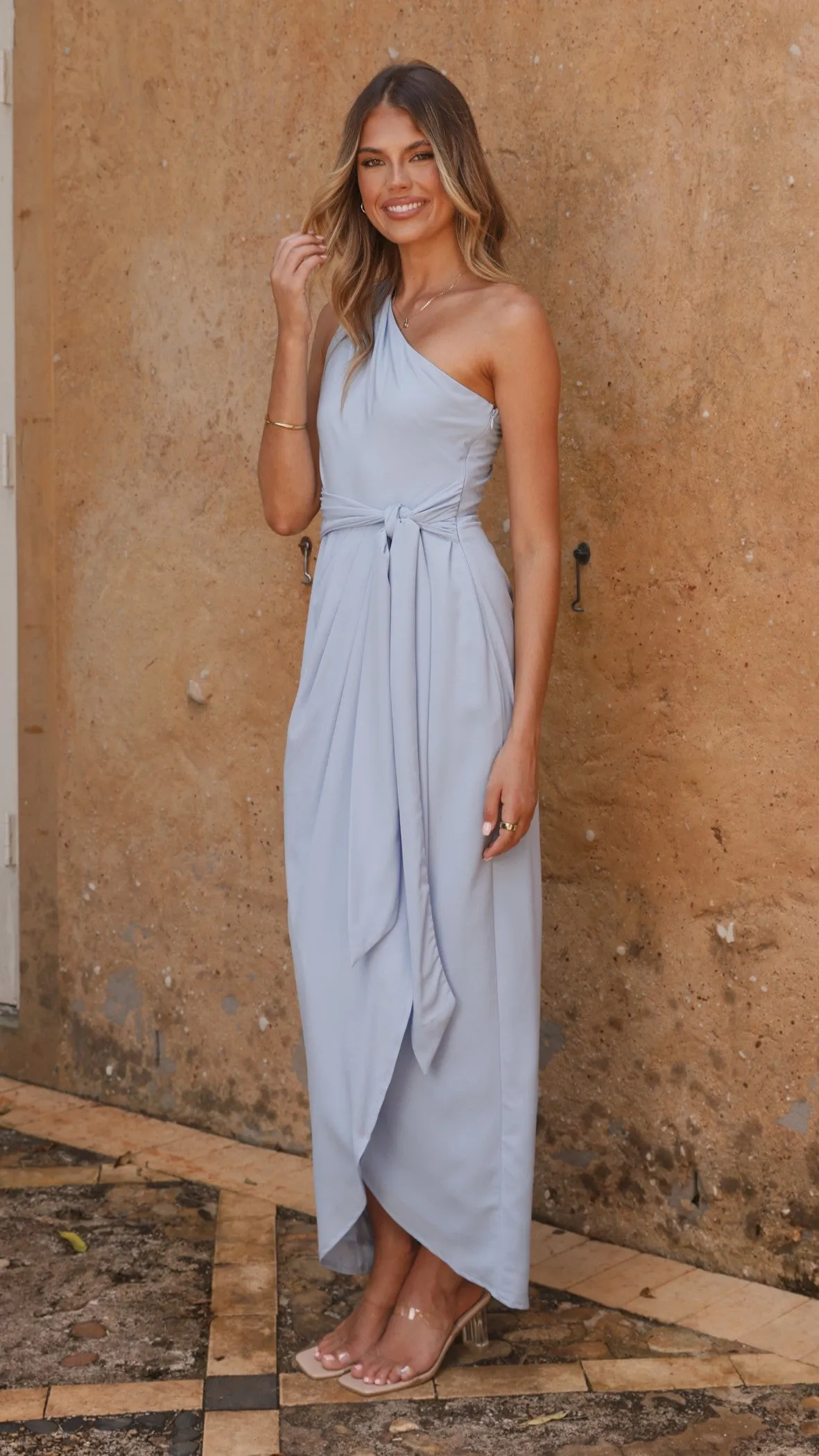 Clara One Shoulder Maxi Dress - Blue Billy J