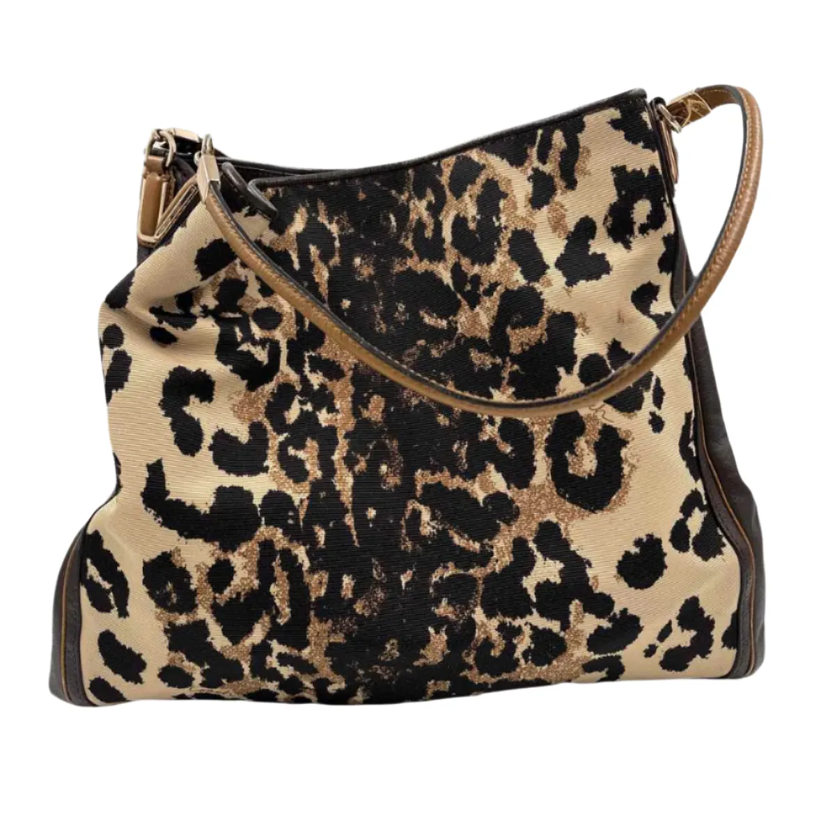 COACH Brown Leather & Canvas MADISON OCELOT PHOEBE Shoulder Bag Purse