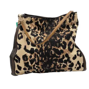 COACH Brown Leather & Canvas MADISON OCELOT PHOEBE Shoulder Bag Purse