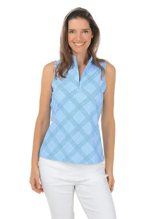Diagonal Gingham UPF50  Sleeveless Zip Top