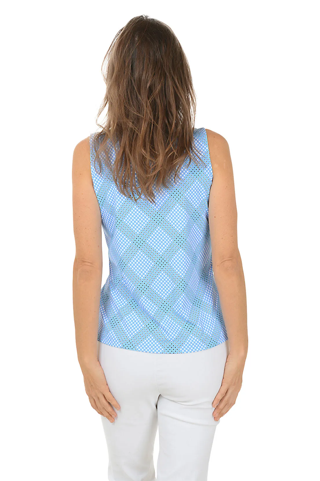 Diagonal Gingham UPF50  Sleeveless Zip Top