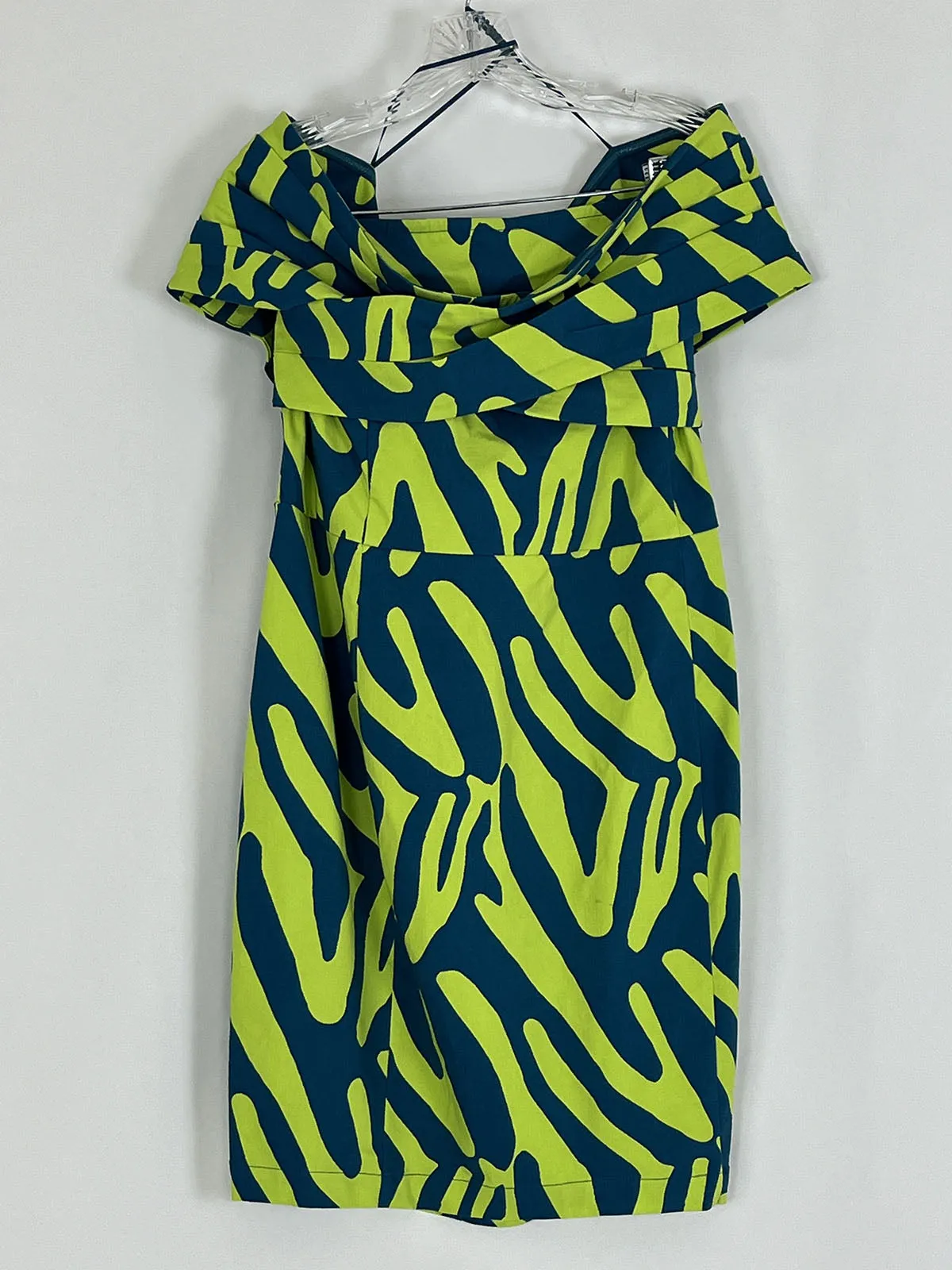 D'Iyanu Size 2X (18W) Blue & Green Abstract Zebra Dress
