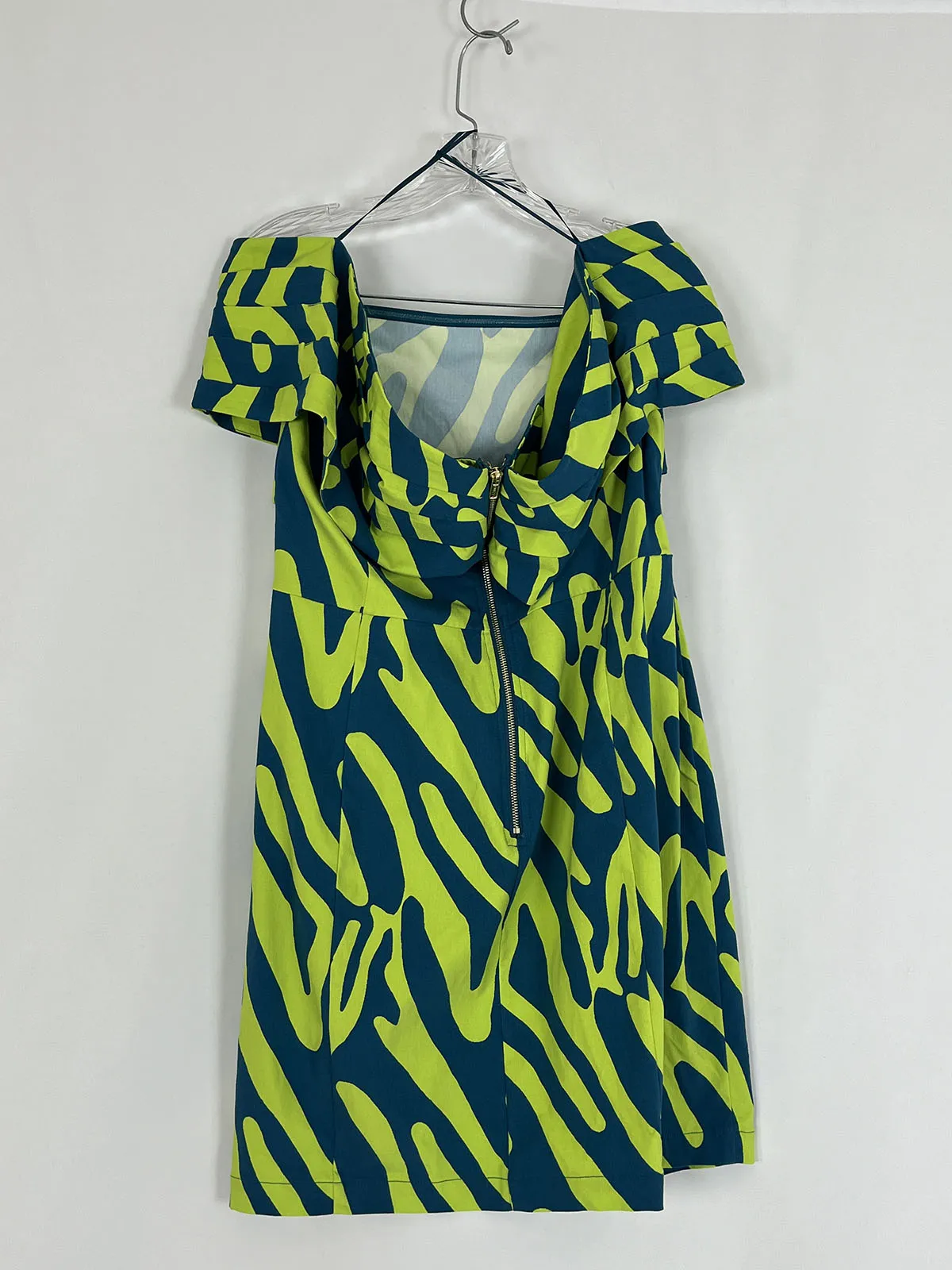 D'Iyanu Size 2X (18W) Blue & Green Abstract Zebra Dress