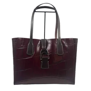 DOONEY & BOURKE Bordeaux Croc-Embossed Leather SMALL SHANNON Handled Tote Bag Purse