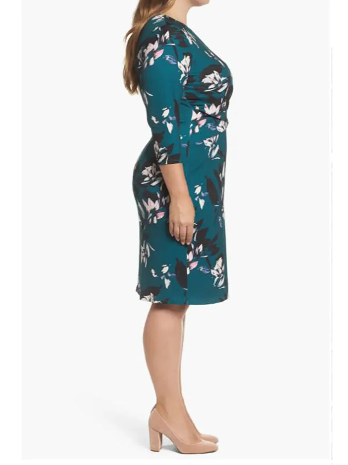 Eliza J. Size 16W Teal & Pink Floral Dress