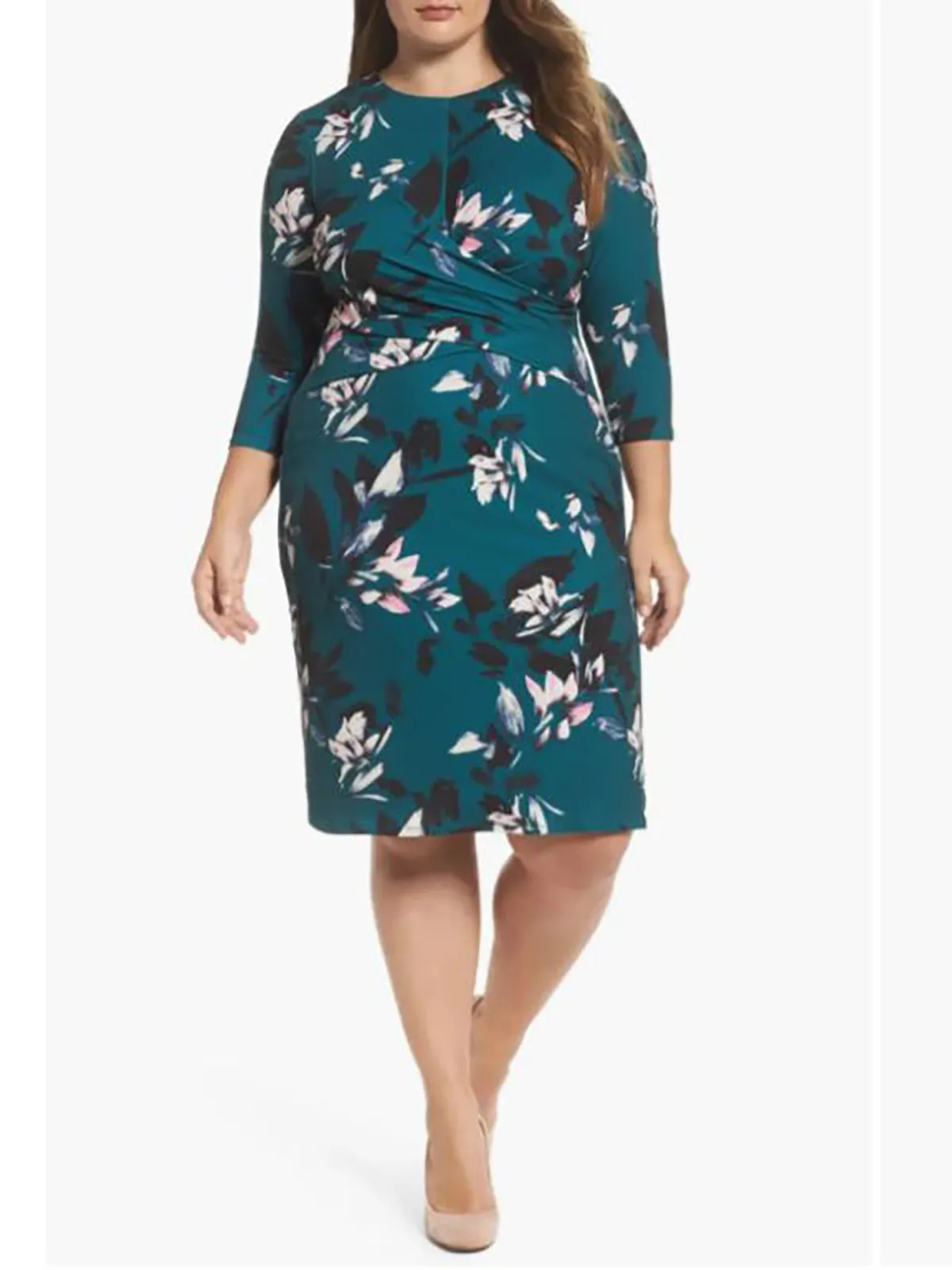 Eliza J. Size 16W Teal & Pink Floral Dress