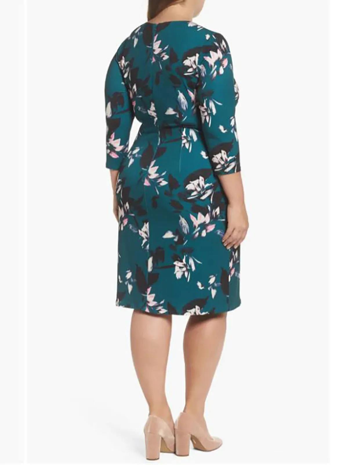 Eliza J. Size 16W Teal & Pink Floral Dress