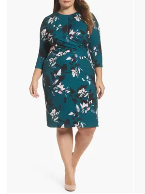 Eliza J. Size 16W Teal & Pink Floral Dress
