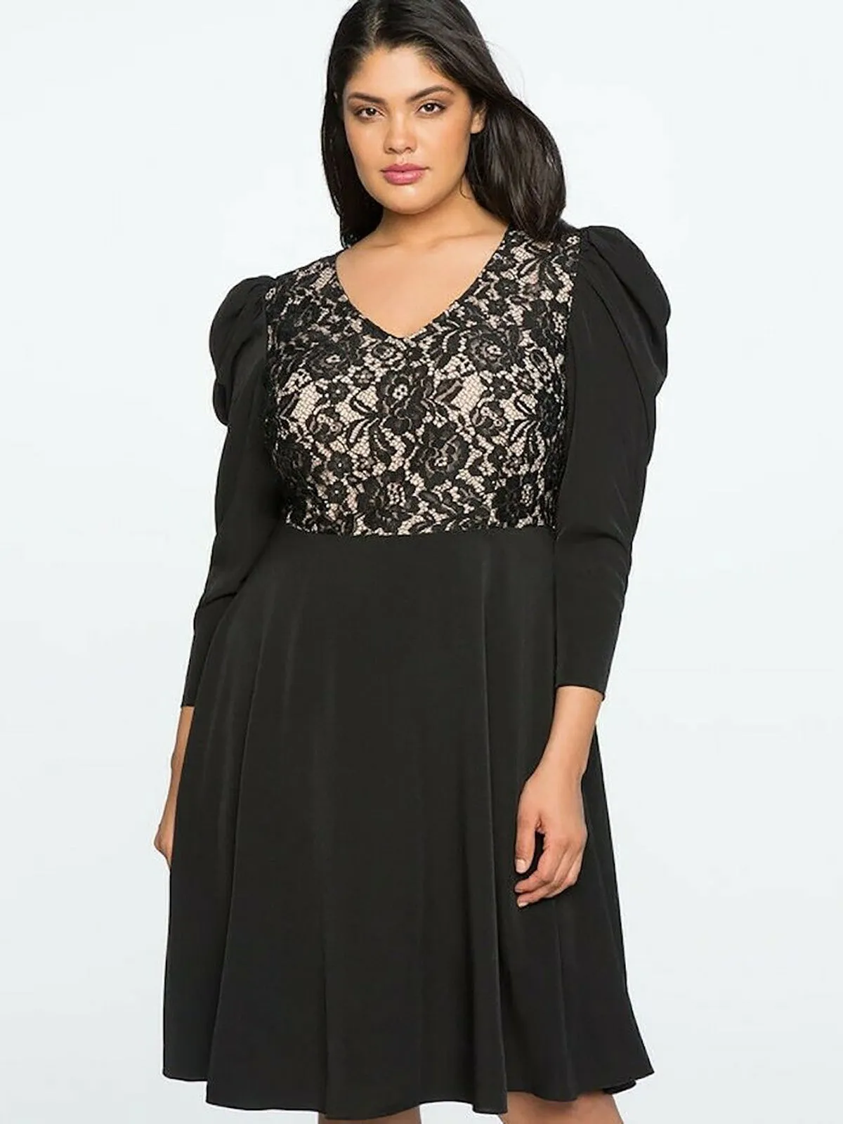 eloquii Size 16 Black & Beige Lace Dress