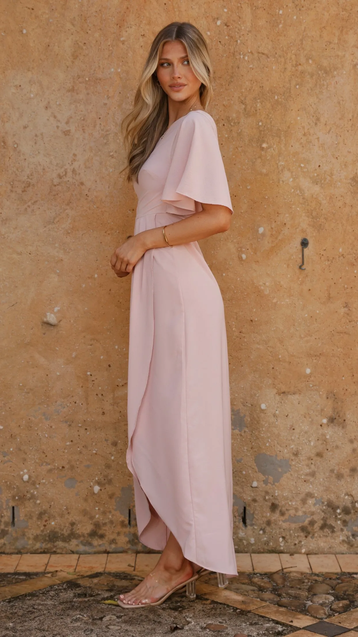 Emma One Sleeve Maxi Dress - Dusty Pink Billy J
