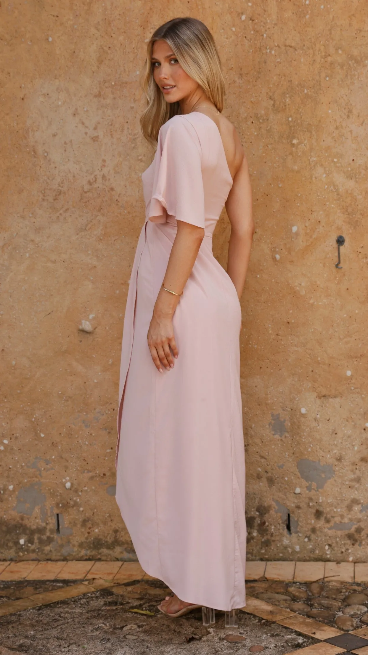 Emma One Sleeve Maxi Dress - Dusty Pink Billy J