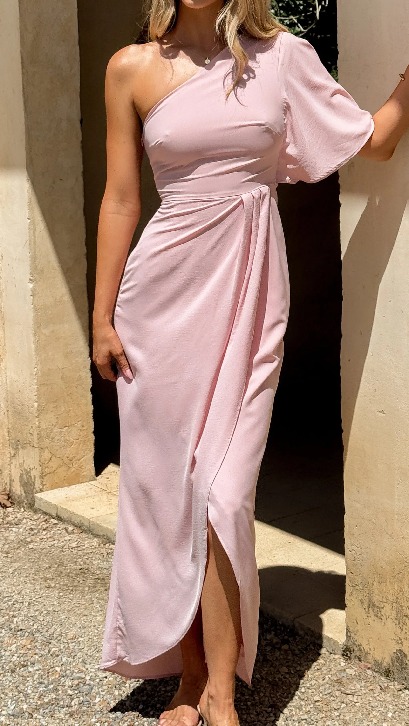 Emma One Sleeve Maxi Dress - Dusty Pink Billy J