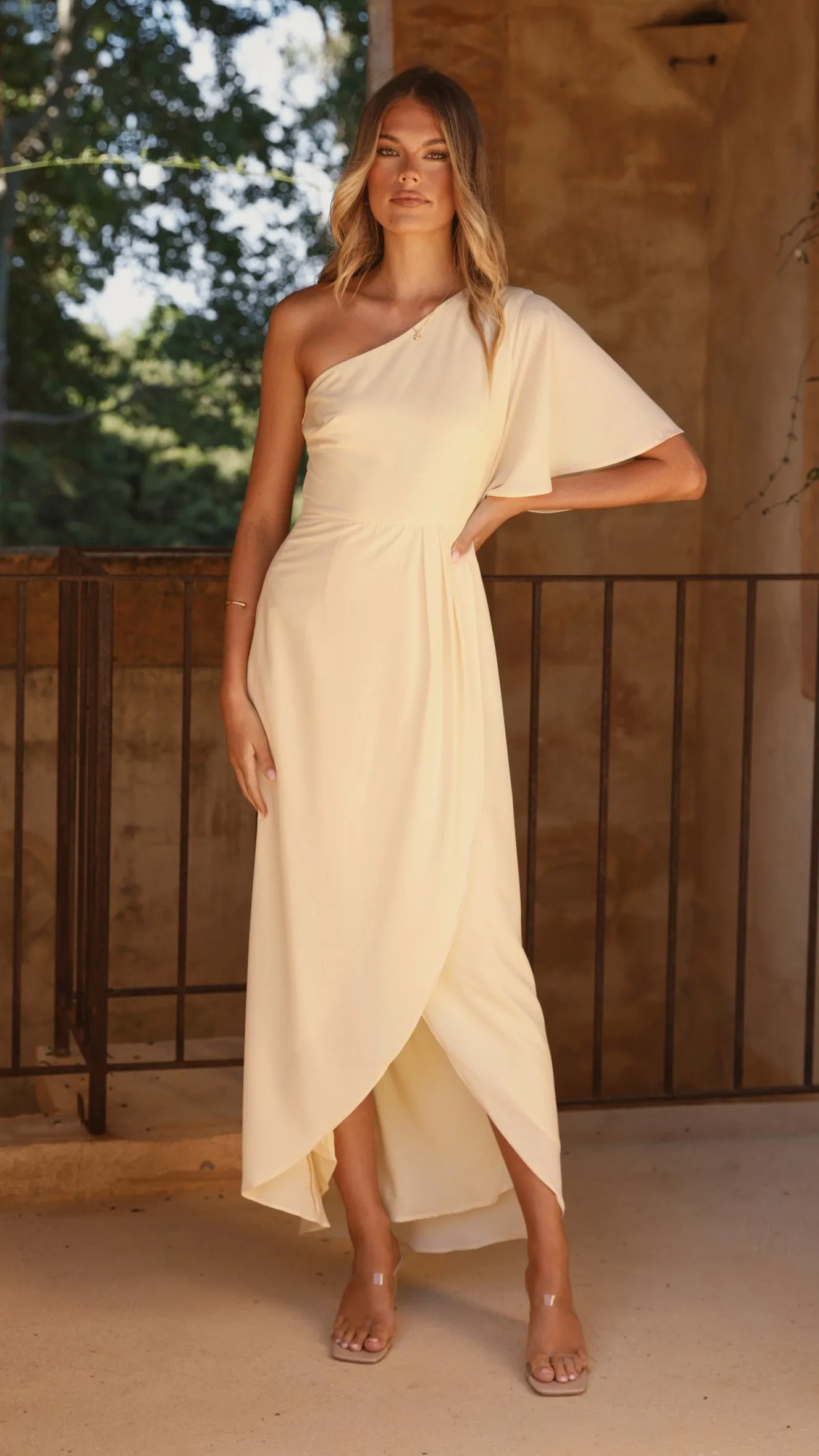 Emma One Sleeve Maxi Dress - Yellow Billy J