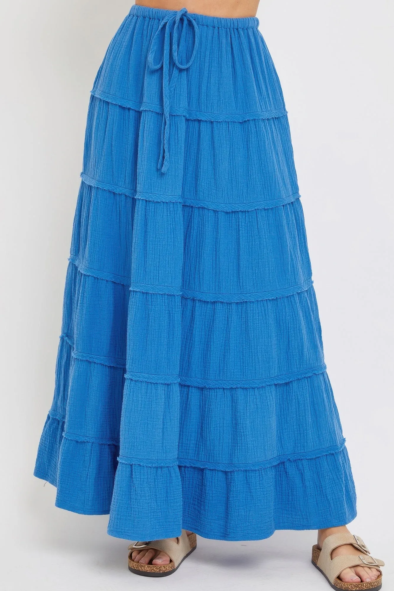 FASHNZFAB Cotton Gauze Tiered Maxi Skirt