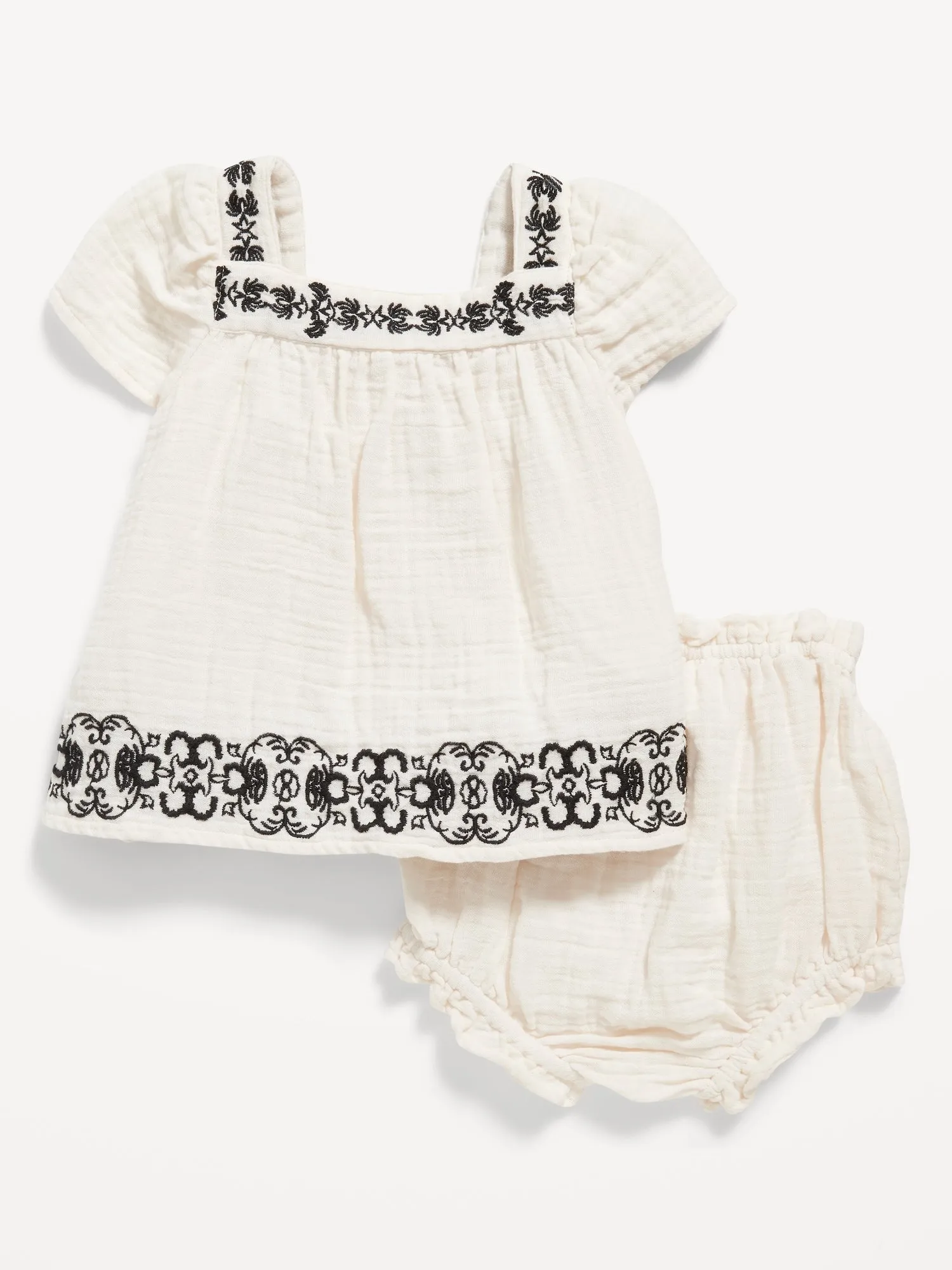 Flutter-Sleeve Embroidered Top & Bloomer Shorts Set for Baby
