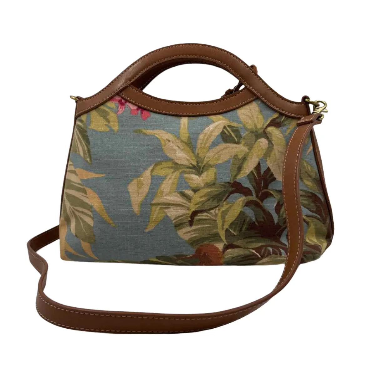 FOSSIL Blue & MultiColor Bird Print Purse w/Leather Trim & Crossbody